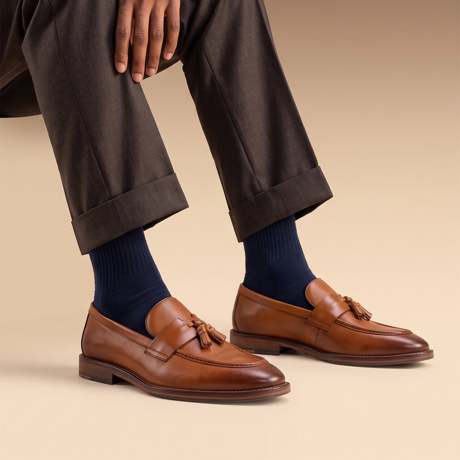 Premium tan leather men's loafers