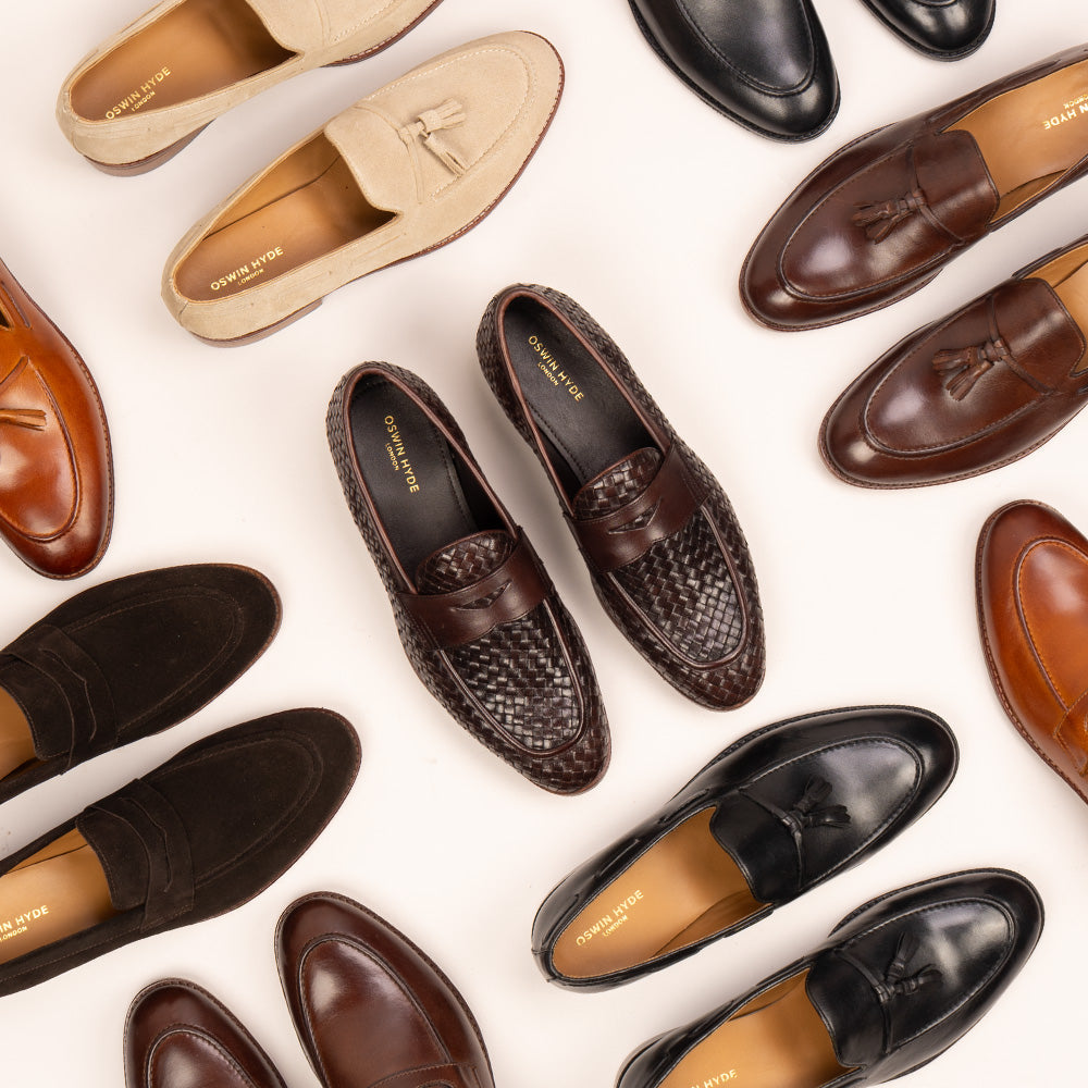 Men’s leather loafers by Oswin Hyde—penny, tassel and horsebit styles in classic colours.