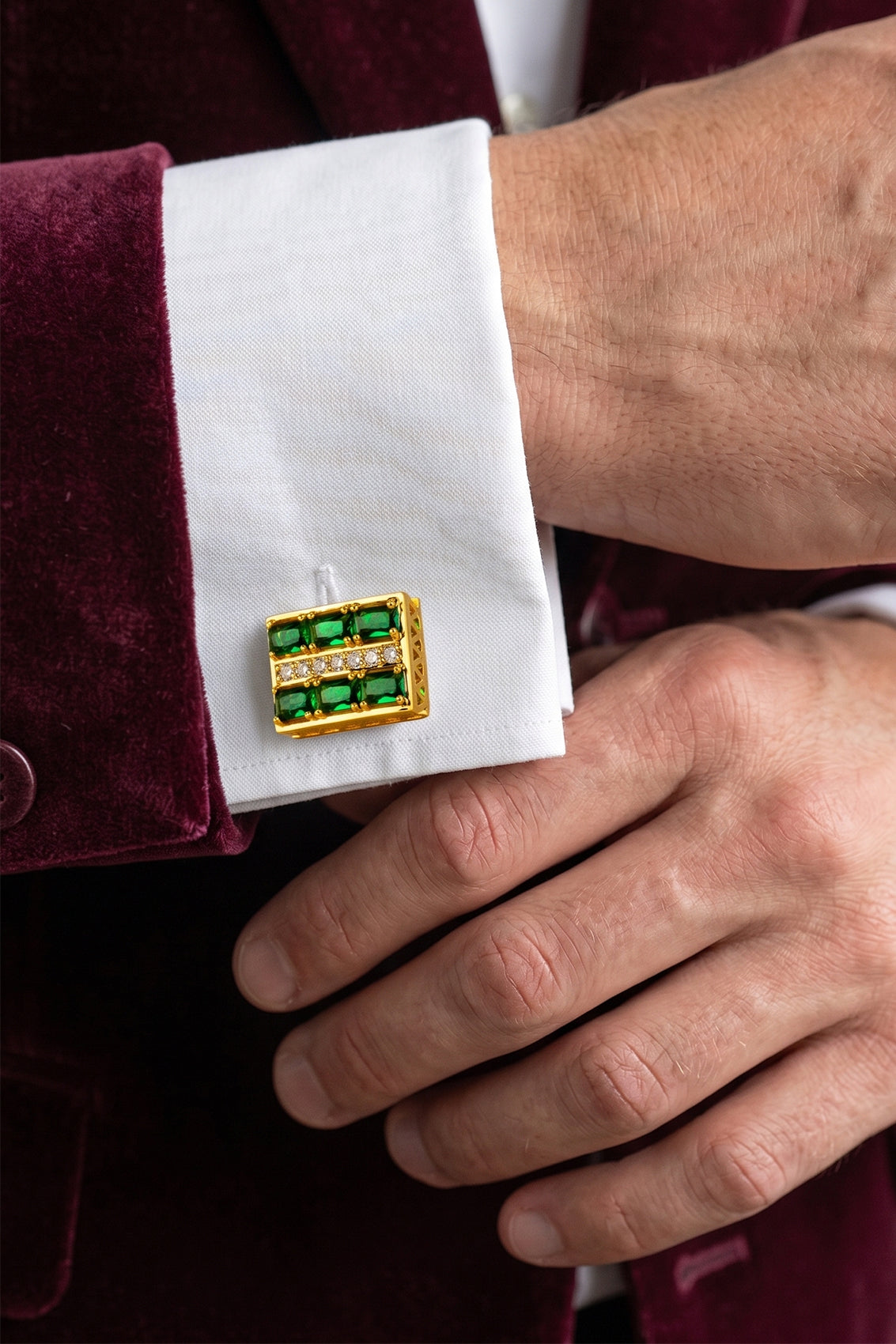 Fitz Emerald Men’s Cufflinks with deep green detailing and polished premium finish, ideal for formal or wedding attire.