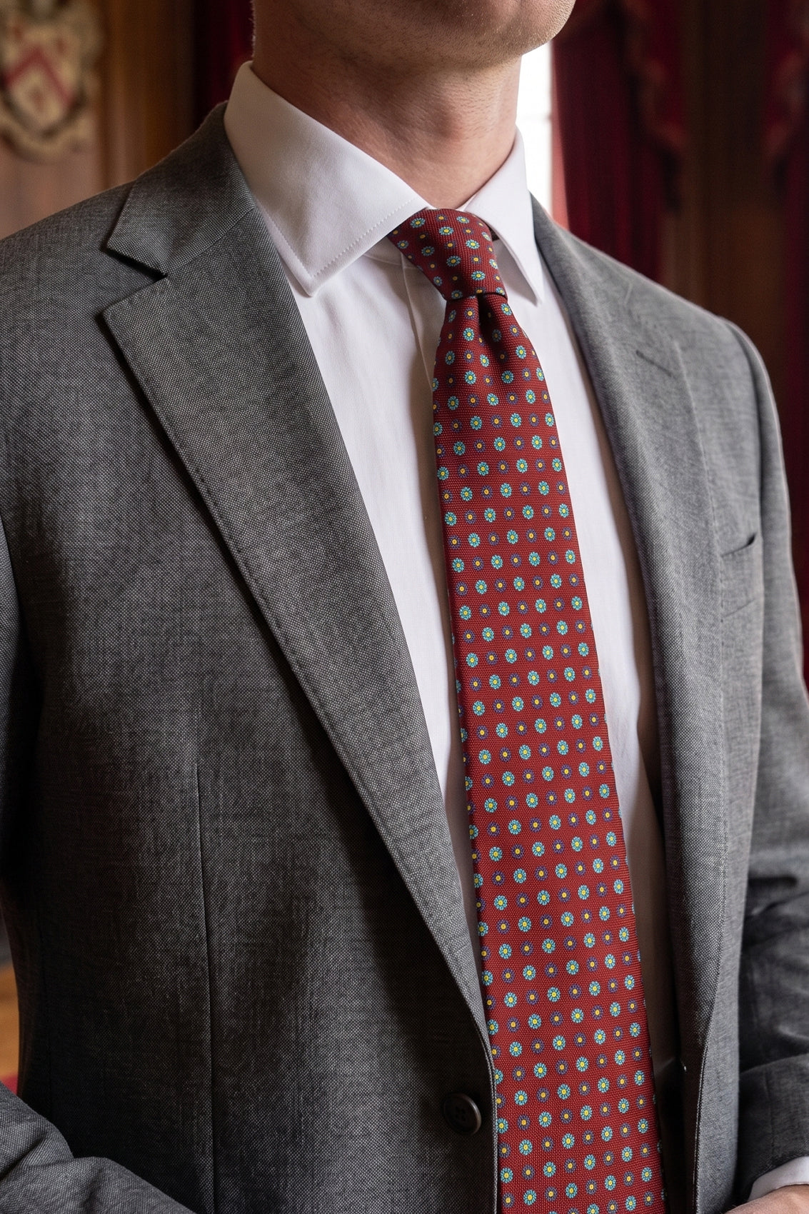 Burgundy Geometric Pattern Silk Tie with sophisticated design, perfect for weddings, formal events, and smart attire.