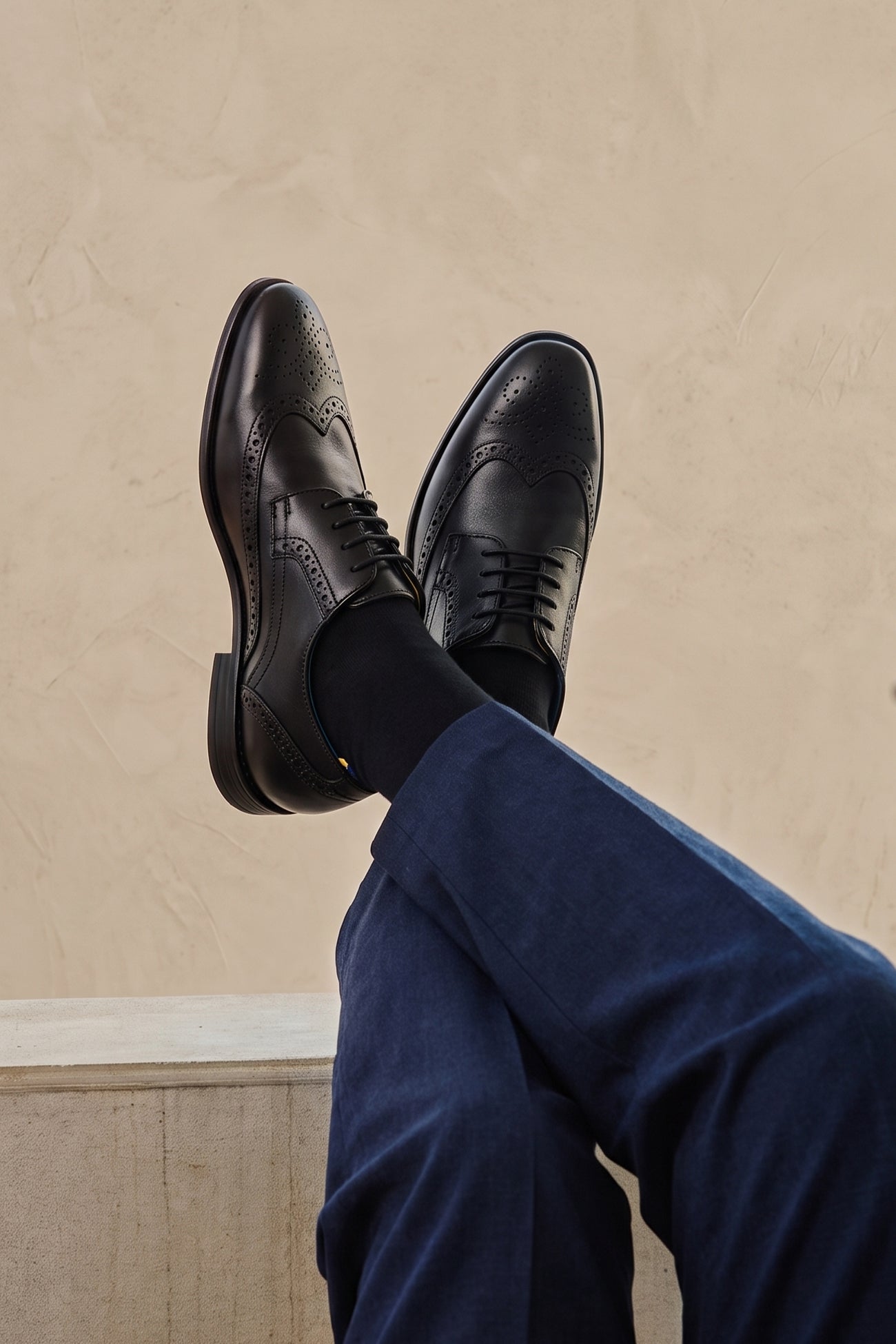 Miles black leather brogue derby shoes for men by Oswin Hyde – luxury wingtip lace-up formal shoes ideal for office, weddings, and elegant occasions.