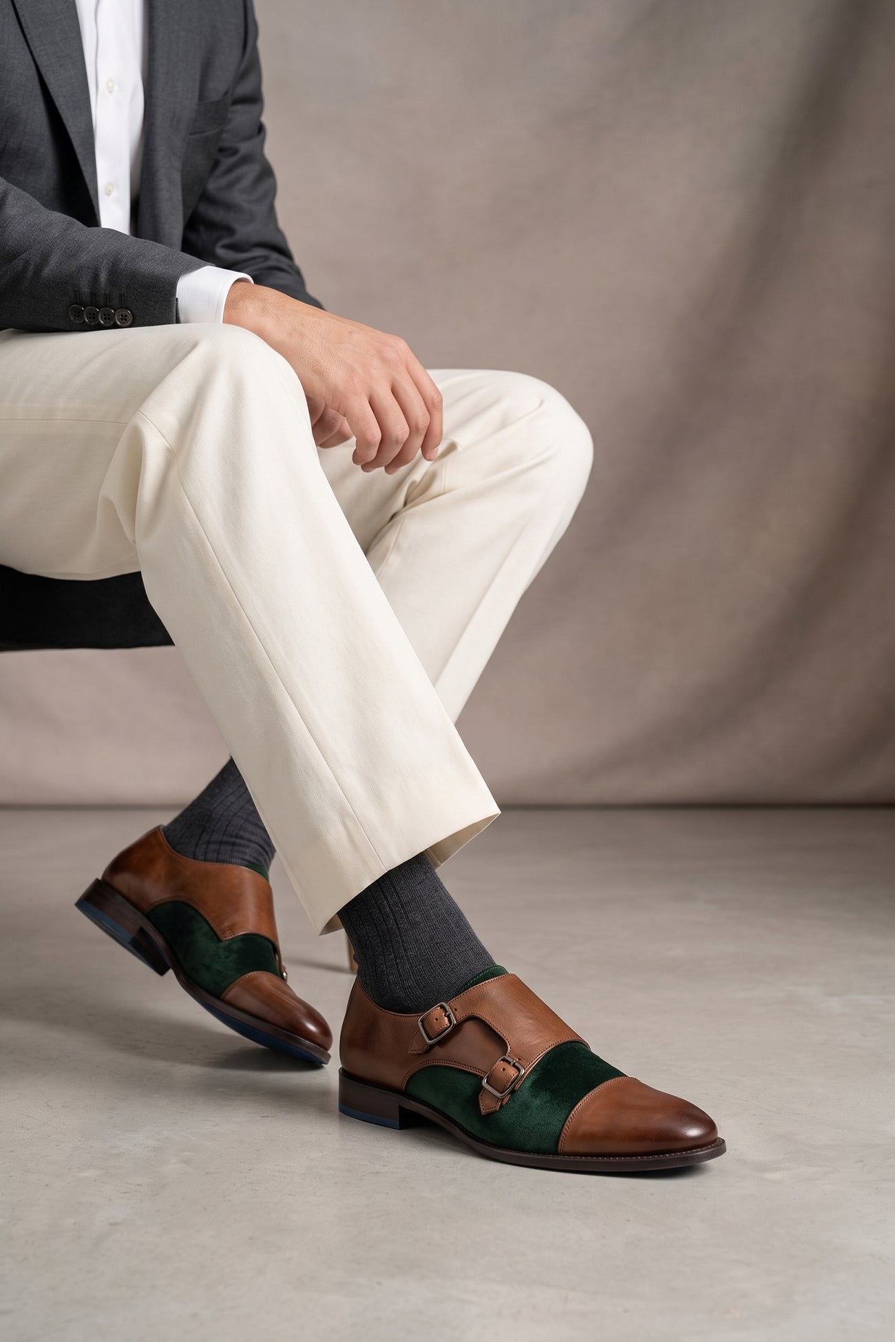 Oswin Hyde: Oscar Brown Green Leather Monk Strap Shoe