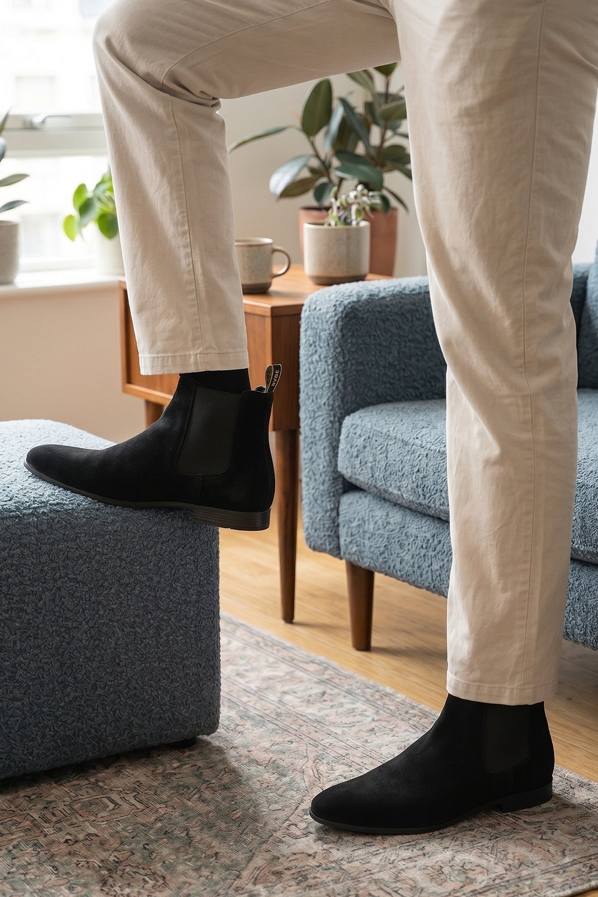 Man wearing Darwin Black Suede Chelsea boot for men | Best Chelsea boots