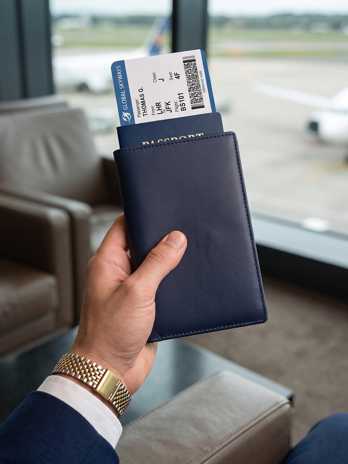 Premium Men's Navy leather Bifold Passport Holder