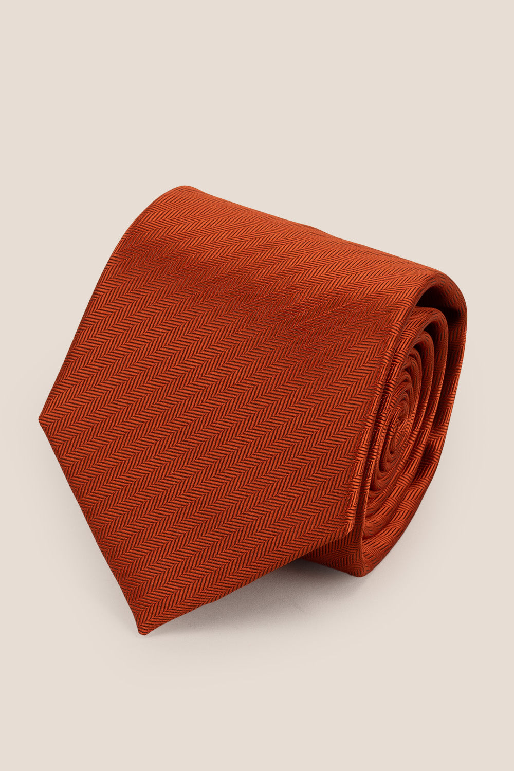Orange Self Stripe tie with textured design, perfect for weddings, office wear, and formal occasions.