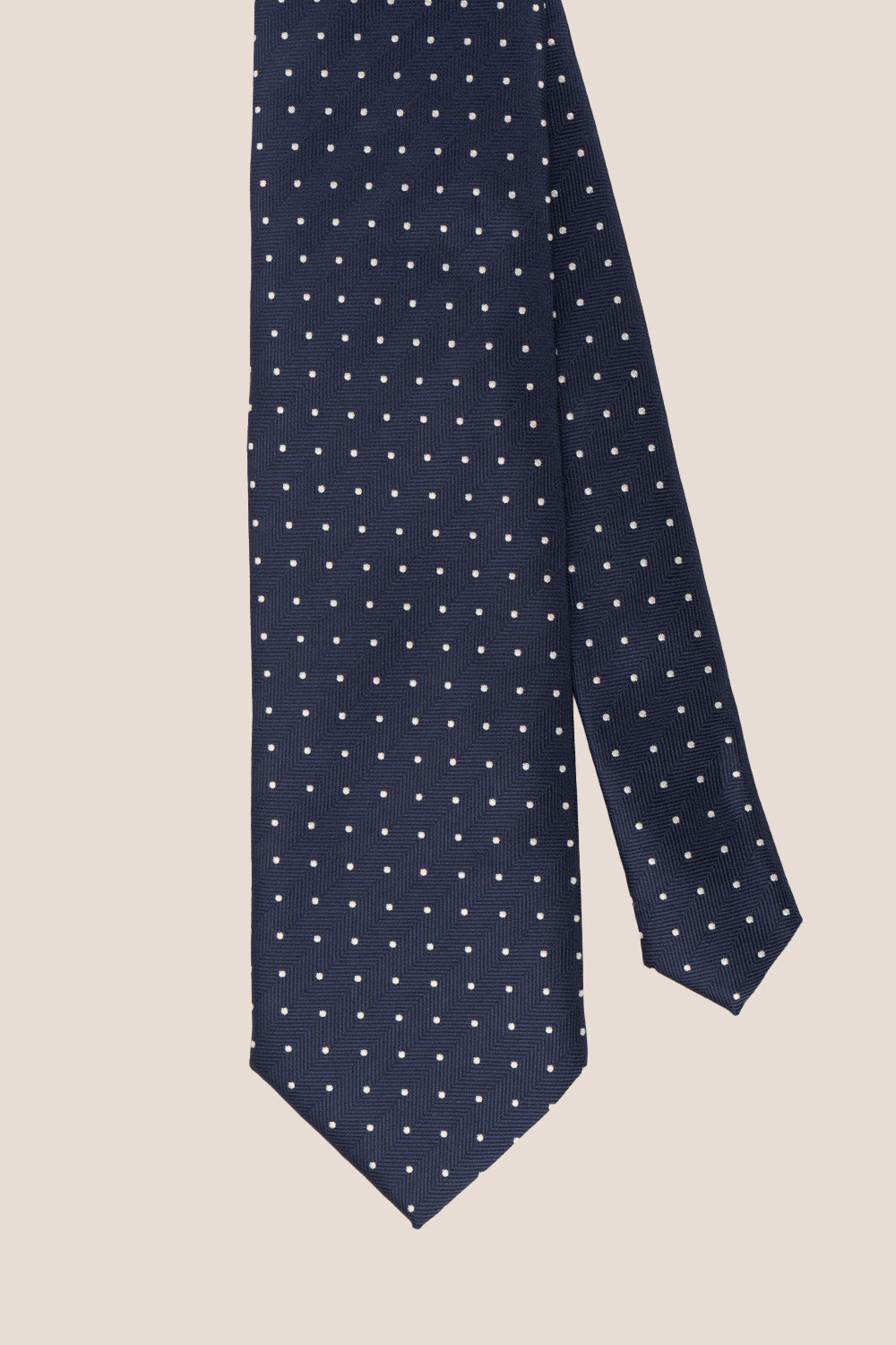 Polka Navy tie with classic design, ideal for weddings, office wear, and formal occasions.