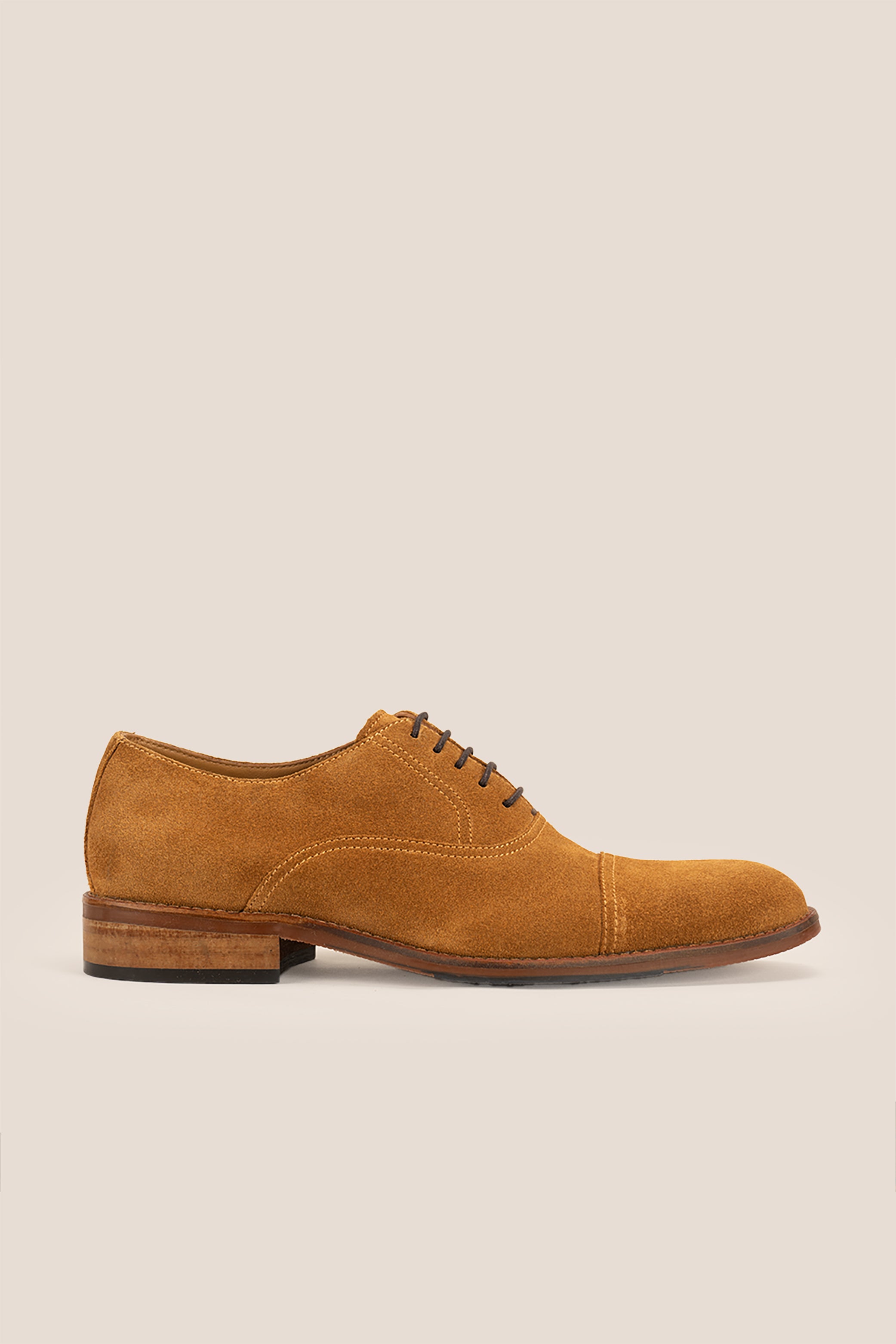 Men’s Elise tan suede Oxford shoes featuring soft suede material, classic design, and comfortable fit for formal and smart casual wear.