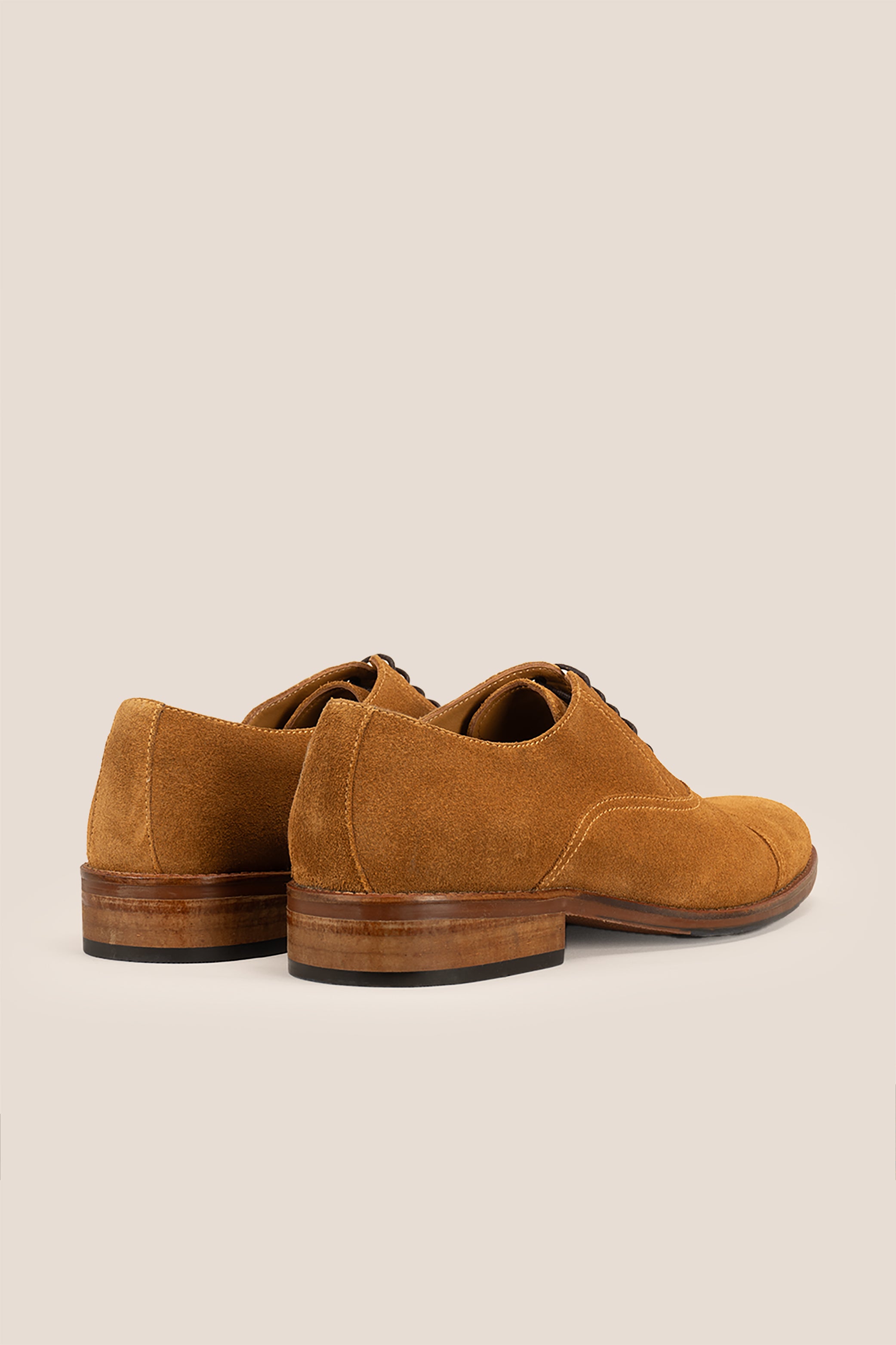 Men’s Elise tan suede Oxford shoes featuring soft suede material, classic design, and comfortable fit for formal and smart casual wear.
