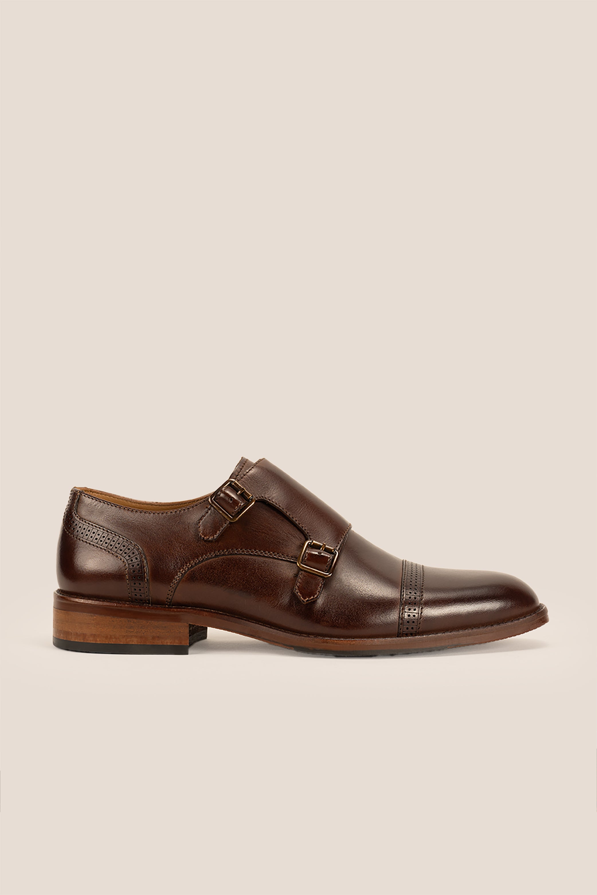 Ernest Brown monk toe cap leather shoes for men, featuring premium brown leather and classic monk strap design ideal for formal and smart occasions.