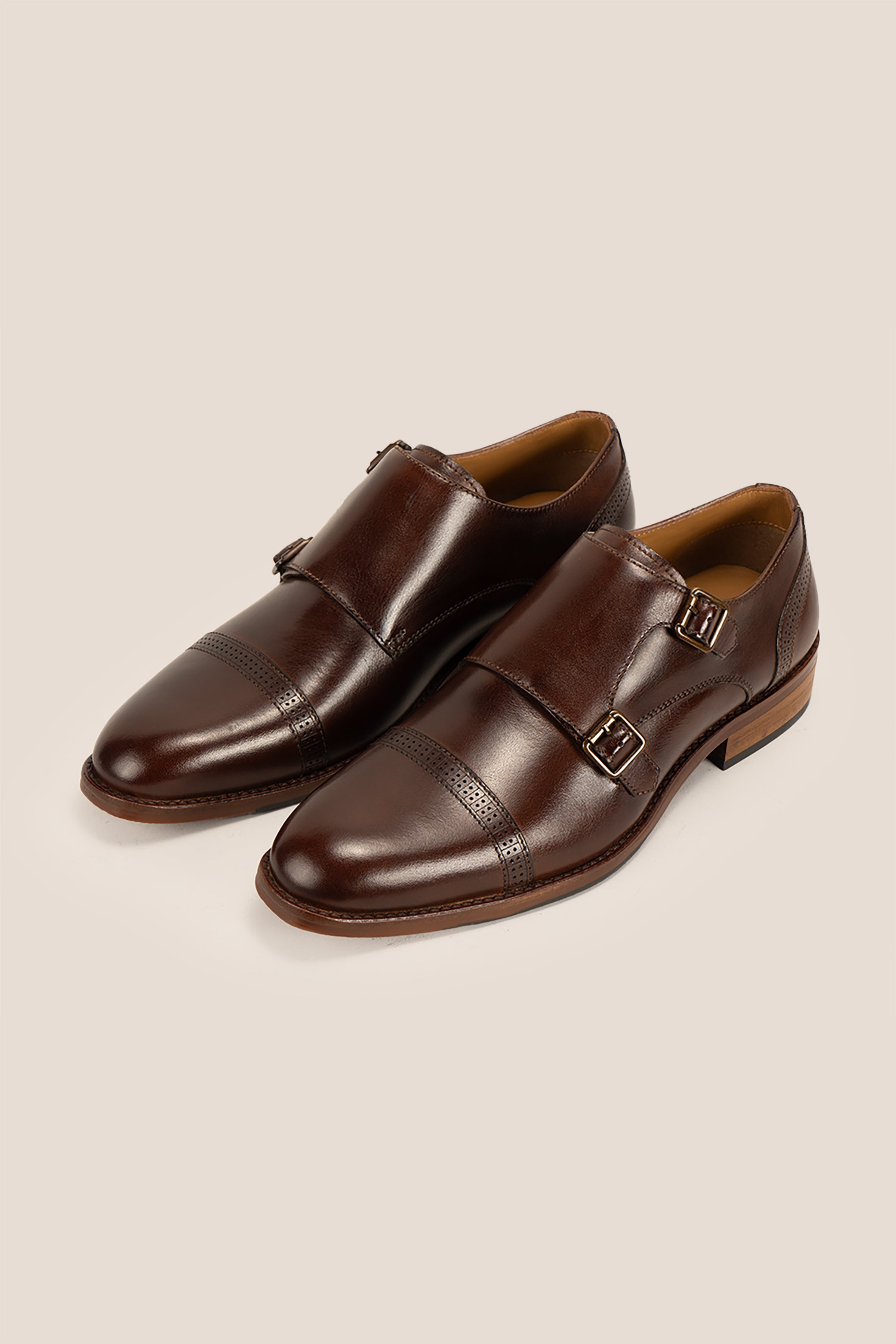 Ernest Brown monk toe cap leather shoes for men, featuring premium brown leather and classic monk strap design ideal for formal and smart occasions.