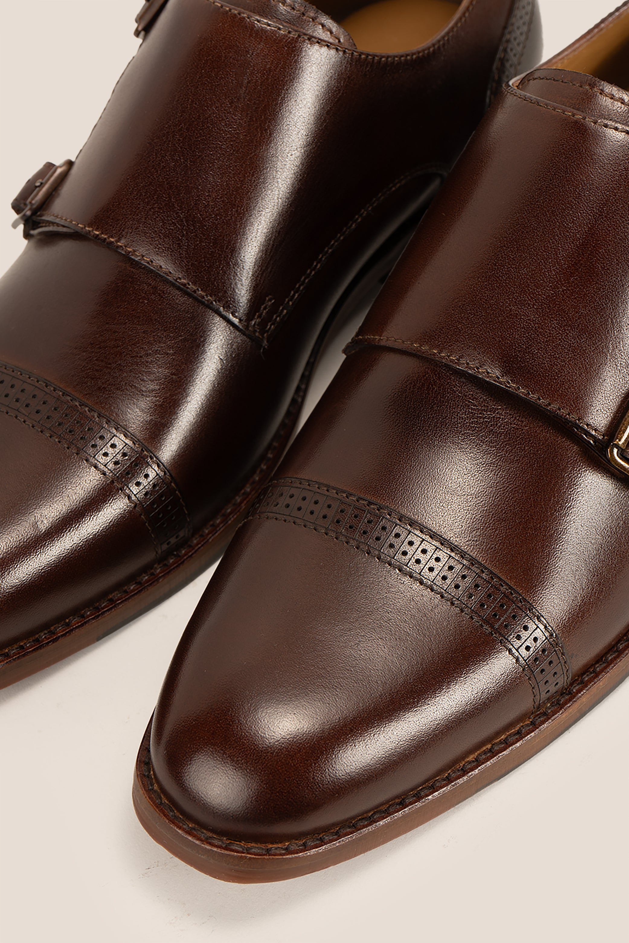 Ernest Brown monk toe cap leather shoes for men, featuring premium brown leather and classic monk strap design ideal for formal and smart occasions.