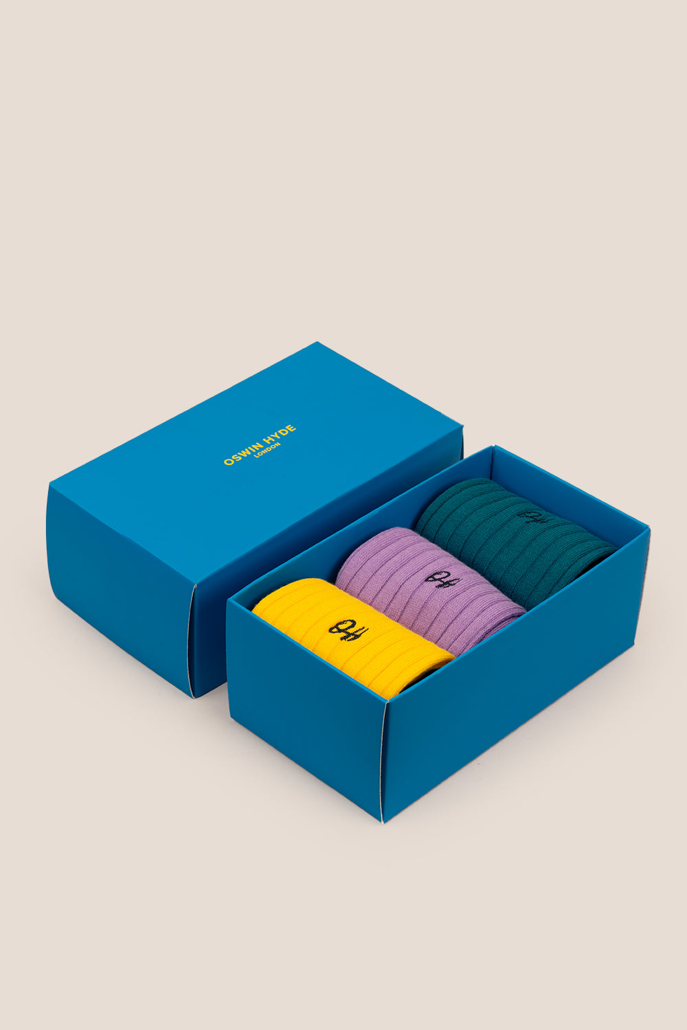 Oswin Hyde Dual Tone three pack socks for men with sophisticated design, packaged for gifting.