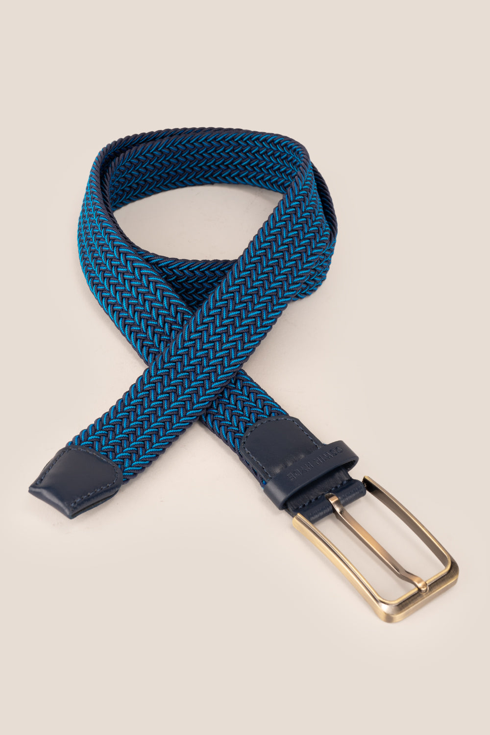 Bert Blue Elastic Belt for men with vibrant blue woven webbing, ideal for weddings and casual everyday wear.