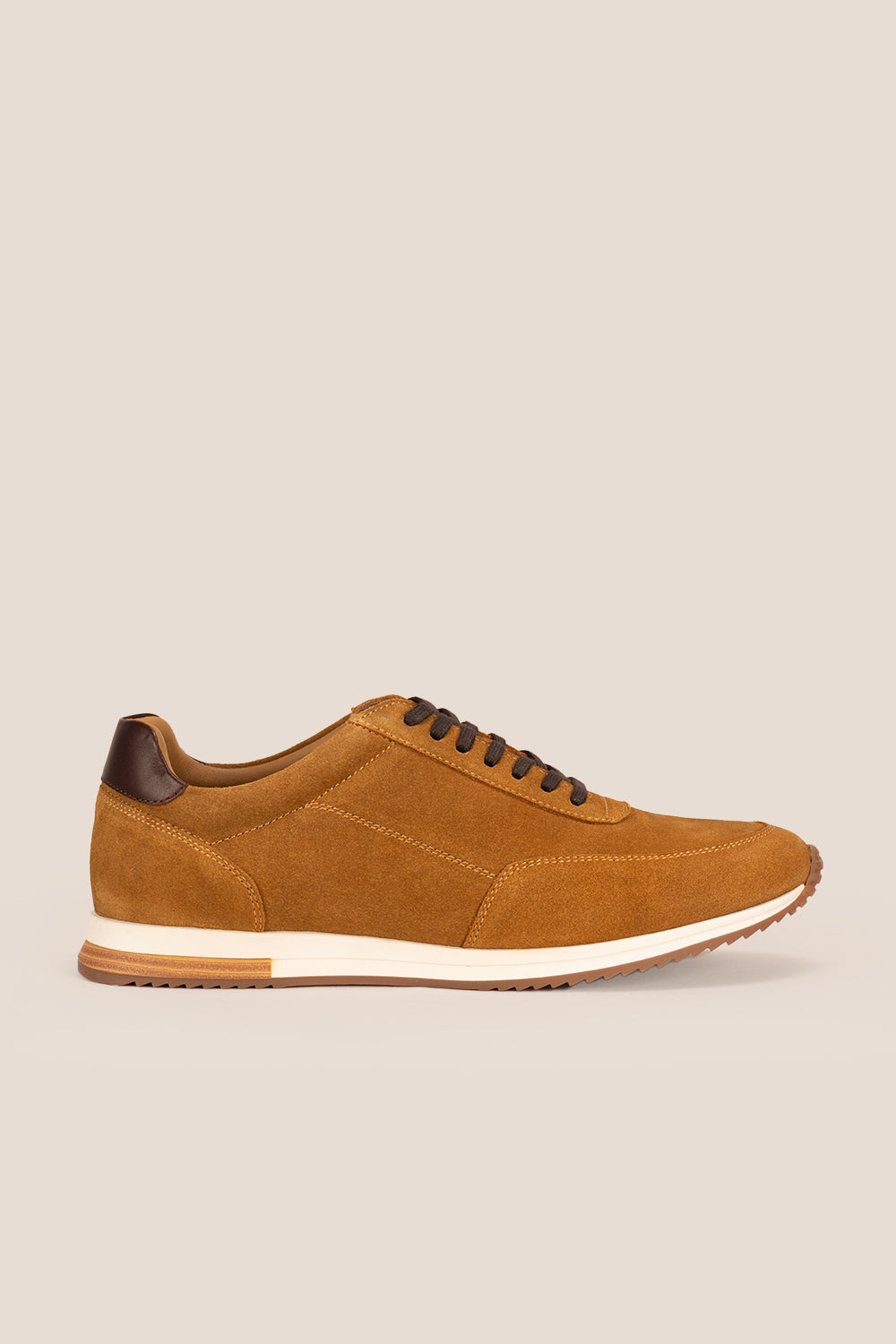 Men’s Spencer tan suede classic sneakers with smooth suede finish, cushioned sole and versatile styling for smart-casual everyday wear.