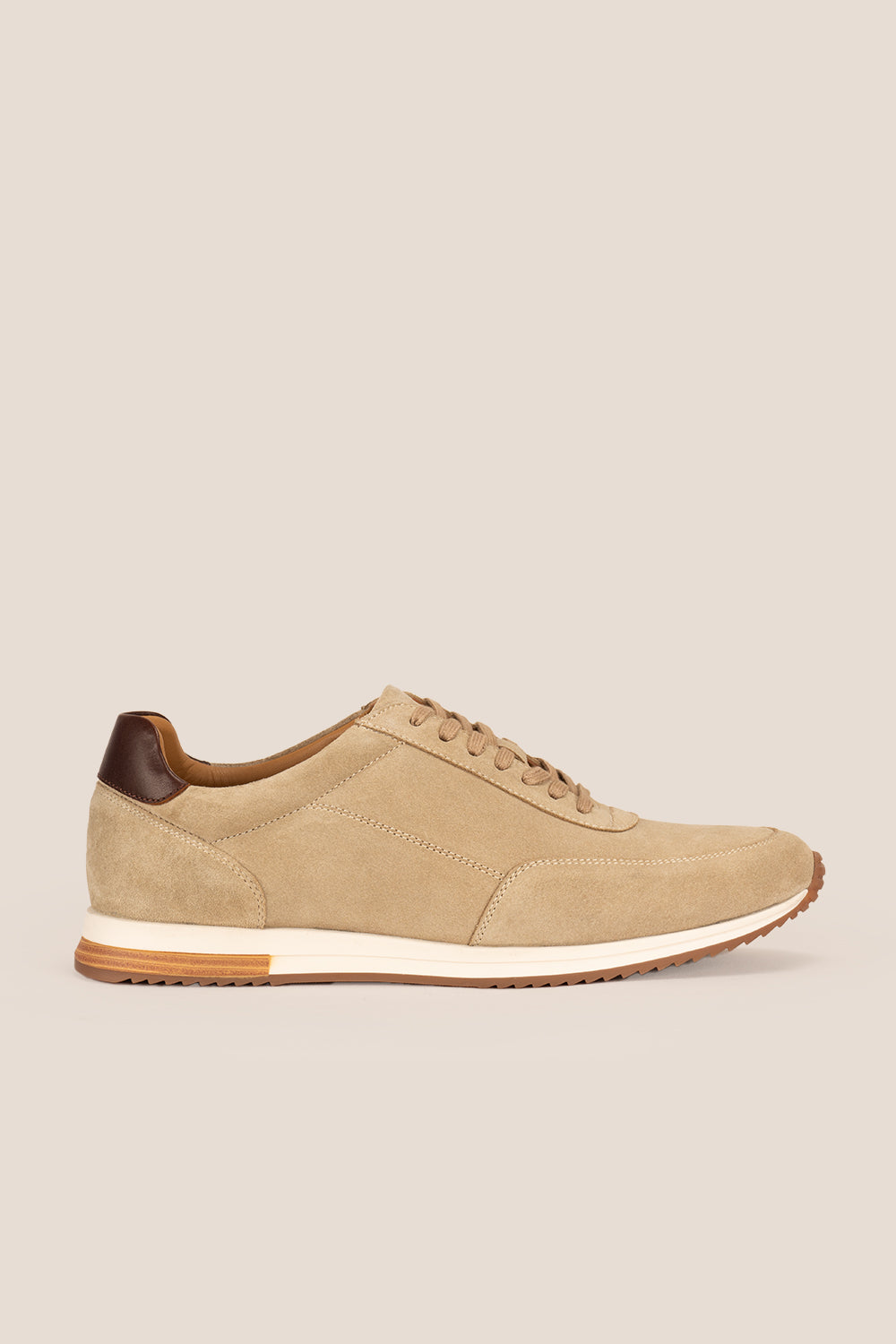 Spencer men’s sand suede sneakers with leather lining, tonal laces, and a cushioned sole for all-day comfort and effortless smart-casual style.