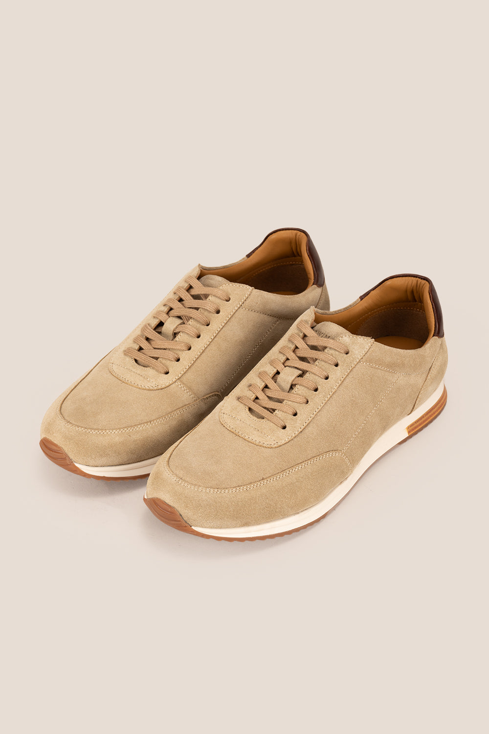 Spencer men’s sand suede sneakers with leather lining, tonal laces, and a cushioned sole for all-day comfort and effortless smart-casual style.