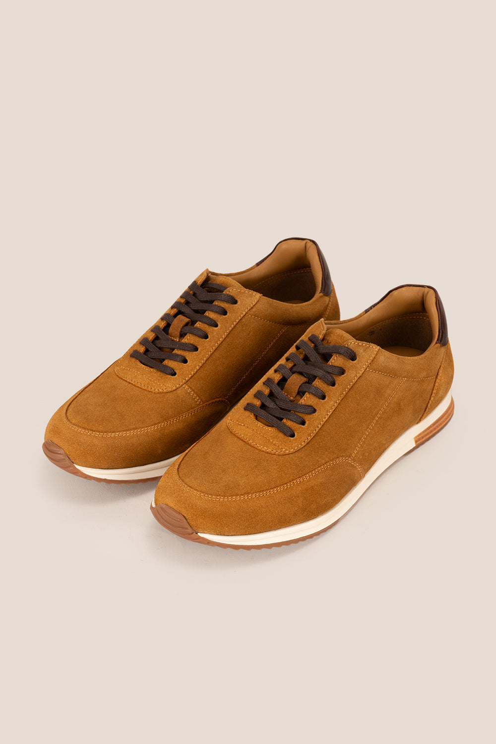 Men’s Spencer tan suede classic sneakers with smooth suede finish, cushioned sole and versatile styling for smart-casual everyday wear.