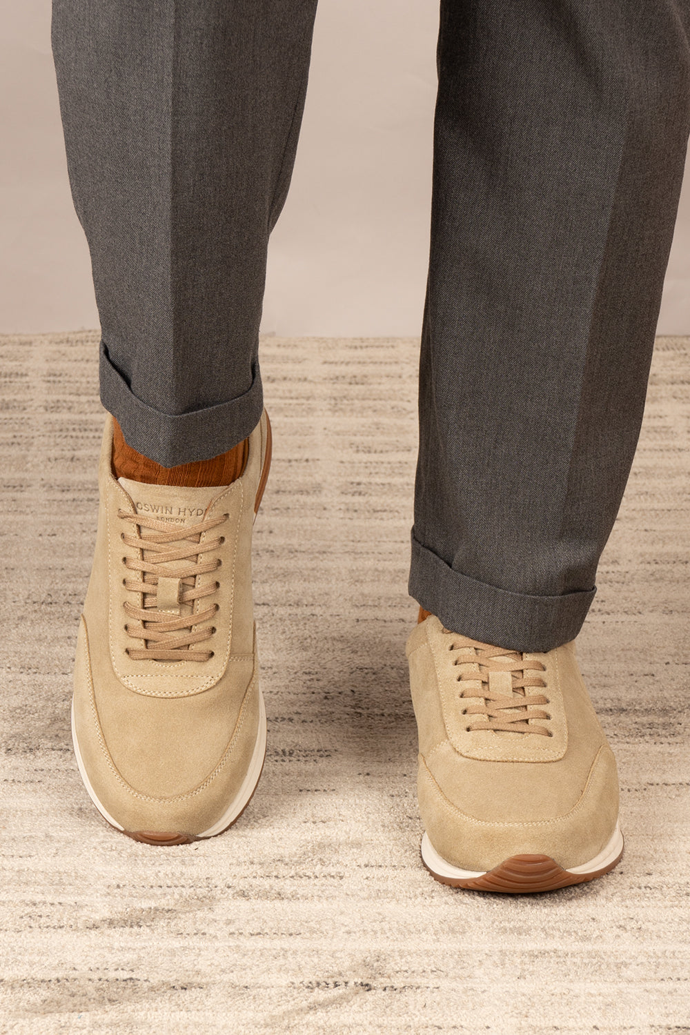 Spencer men’s sand suede sneakers with leather lining, tonal laces, and a cushioned sole for all-day comfort and effortless smart-casual style.