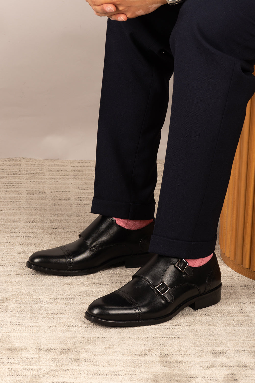 Ernest Black monk strap leather shoes for men with toe cap design—smart, polished, and ideal for formal occasions.