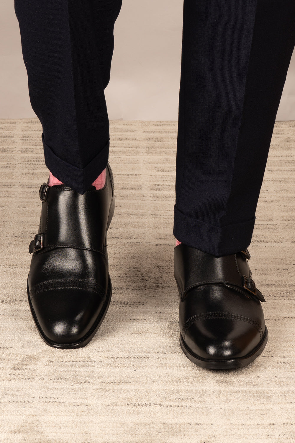 Ernest Black monk strap leather shoes for men with toe cap design—smart, polished, and ideal for formal occasions.