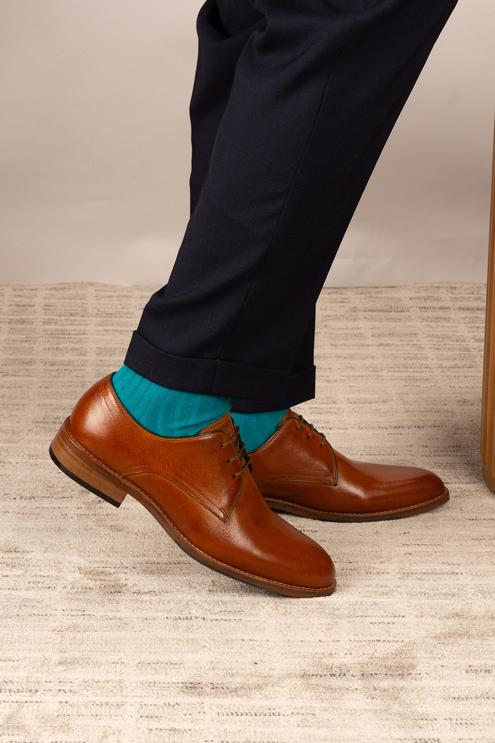 Edison tan leather Derby shoes for men featuring a 3-eyelet design, breathable lining, and durable leather sole for formal and smart casual occasions.