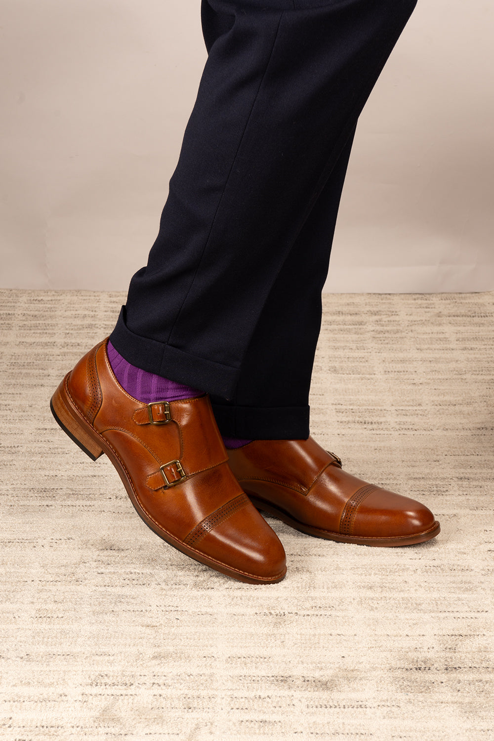 Ernest Tan monk leather men’s shoes with detailed toe cap, crafted from premium tan leather for formal and smart casual wear.