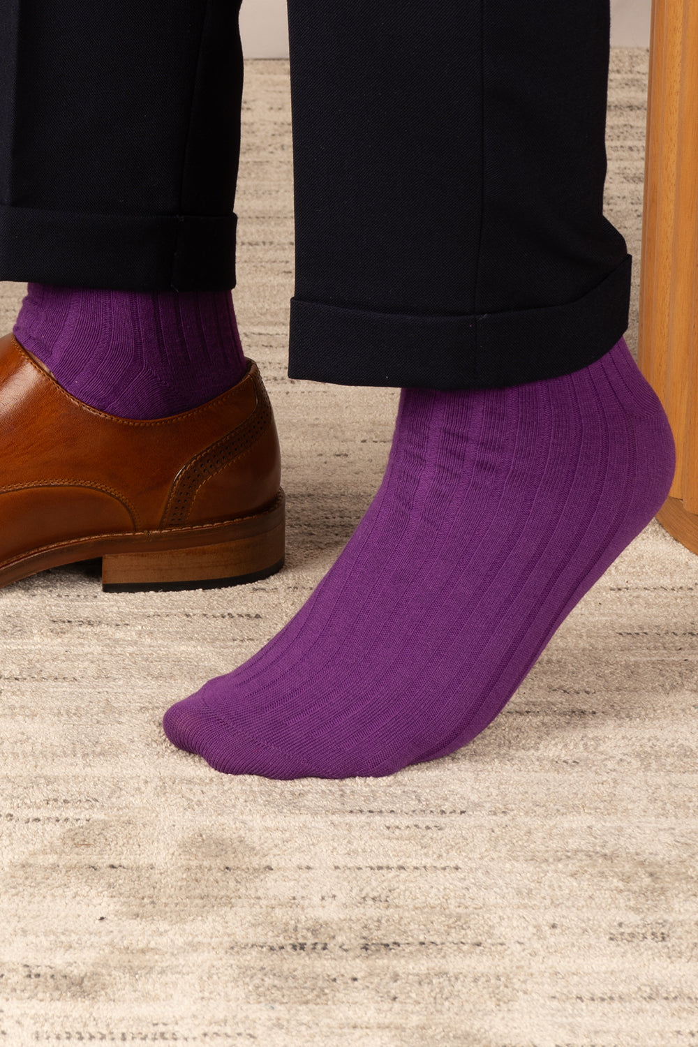 Oswin Hyde Statement three pack socks in purple, blue, and pink for men, offering bold luxury and style.