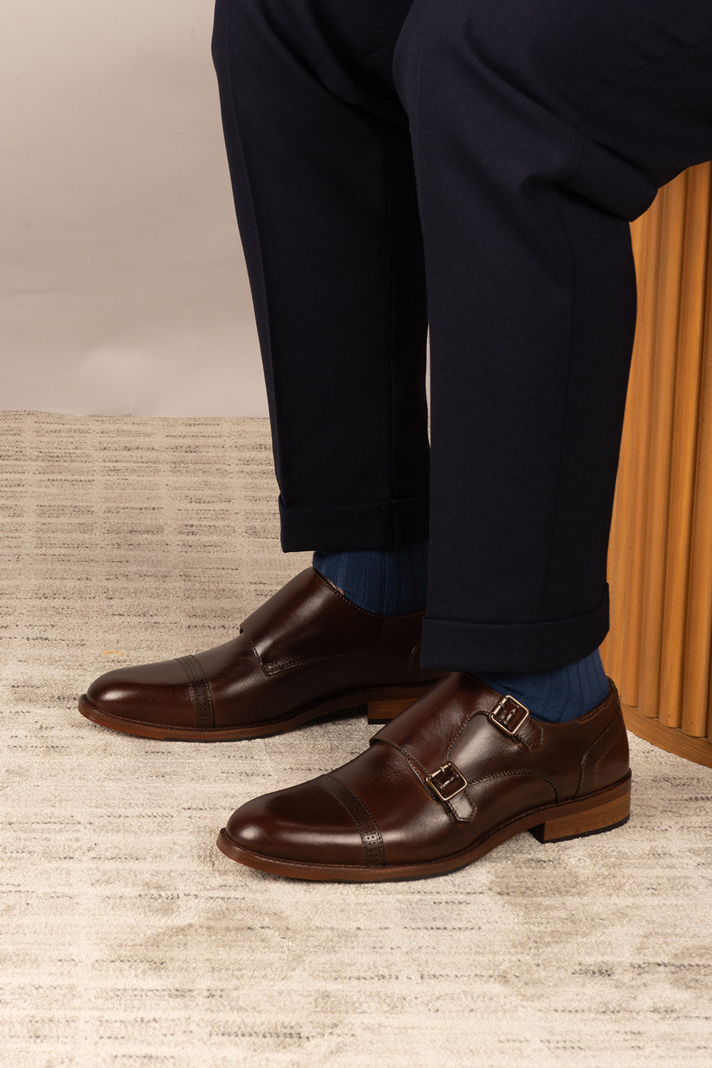 Ernest Brown monk toe cap leather shoes for men, featuring premium brown leather and classic monk strap design ideal for formal and smart occasions.