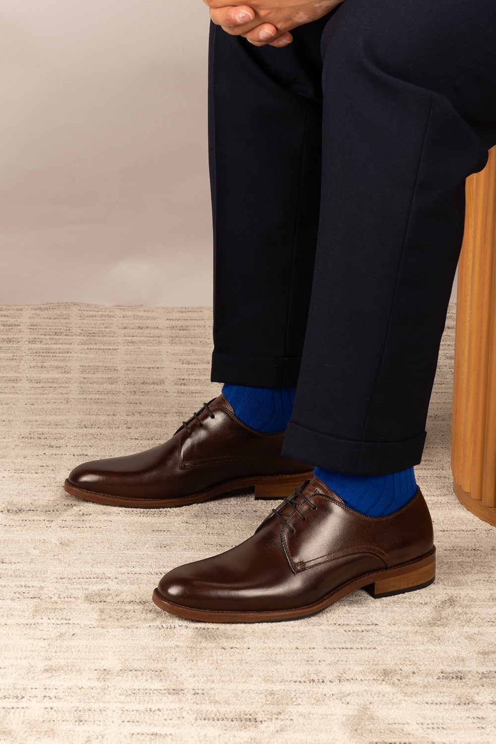Edison Brown men's derby leather shoes with 3-eyelet design crafted from premium brown leather, ideal for formal and smart casual occasions.