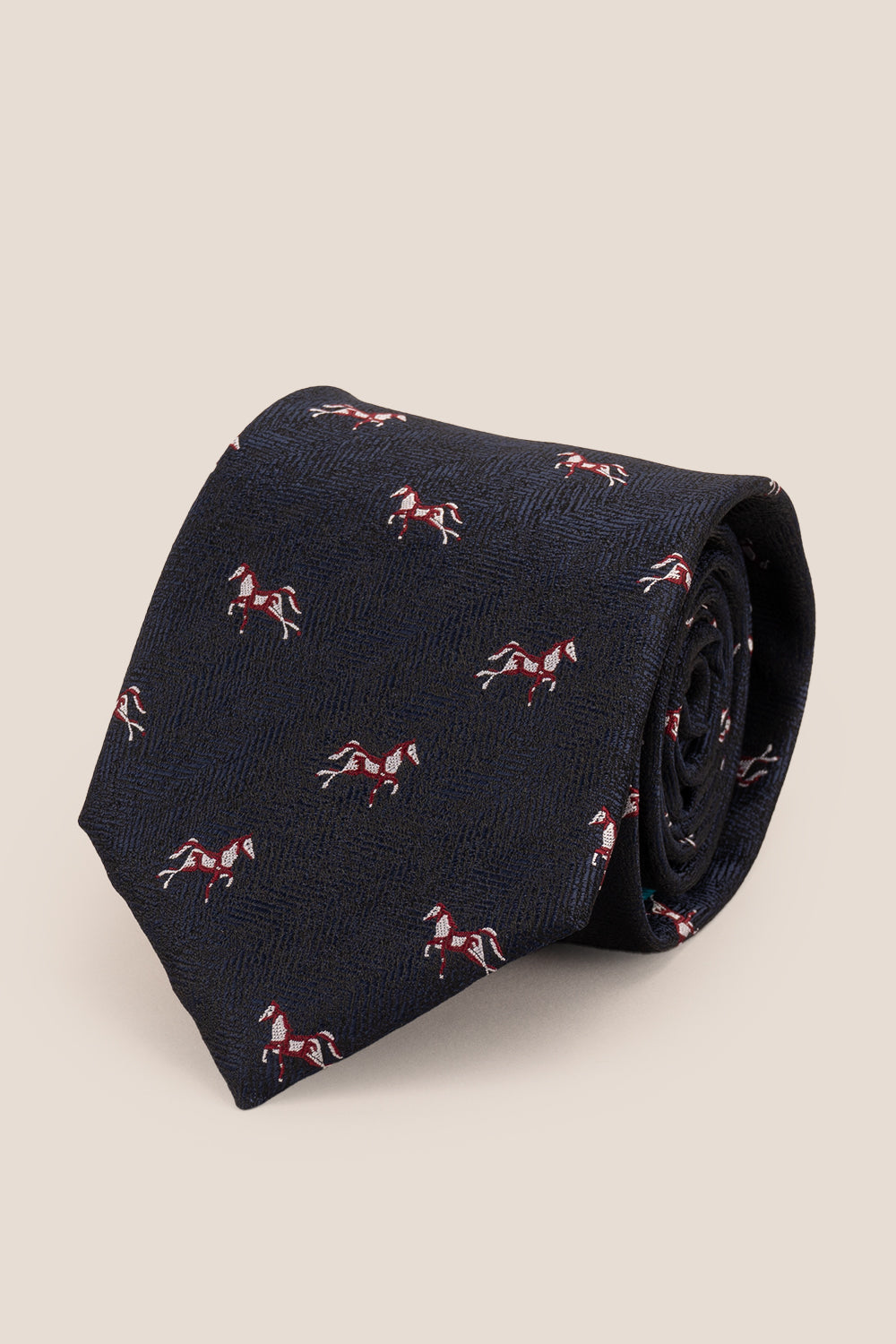 Gallop Navy tie with printed design, ideal for weddings, office wear, and formal occasions.