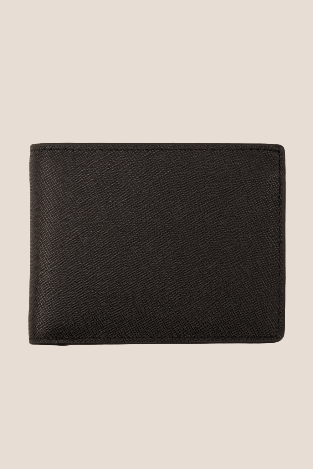 Marylebone black saffiano leather bi-fold wallet for men by Oswin Hyde – slim luxury wallet with multiple card slots and durable textured leather finish.