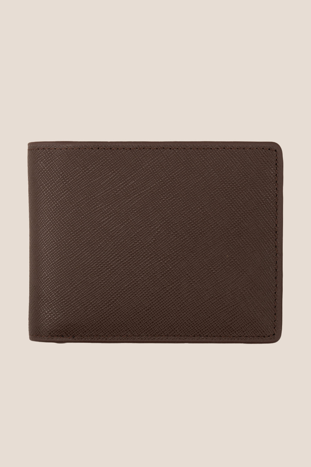 Marylebone brown saffiano leather bi-fold wallet for men by Oswin Hyde – slim luxury wallet with multiple card slots and durable textured leather finish.