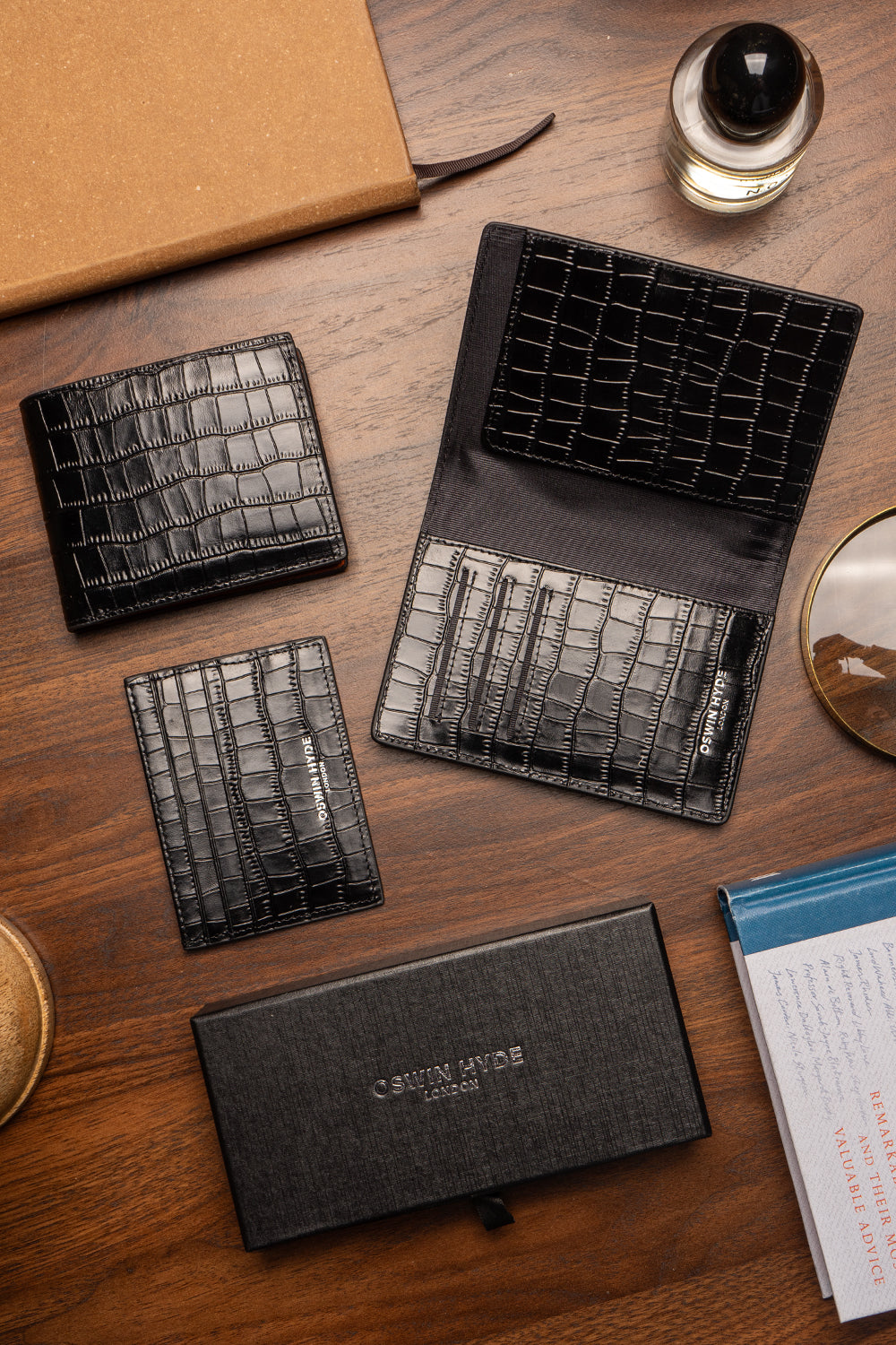 Covent Black Croc Passport Holder | Oswin Hyde