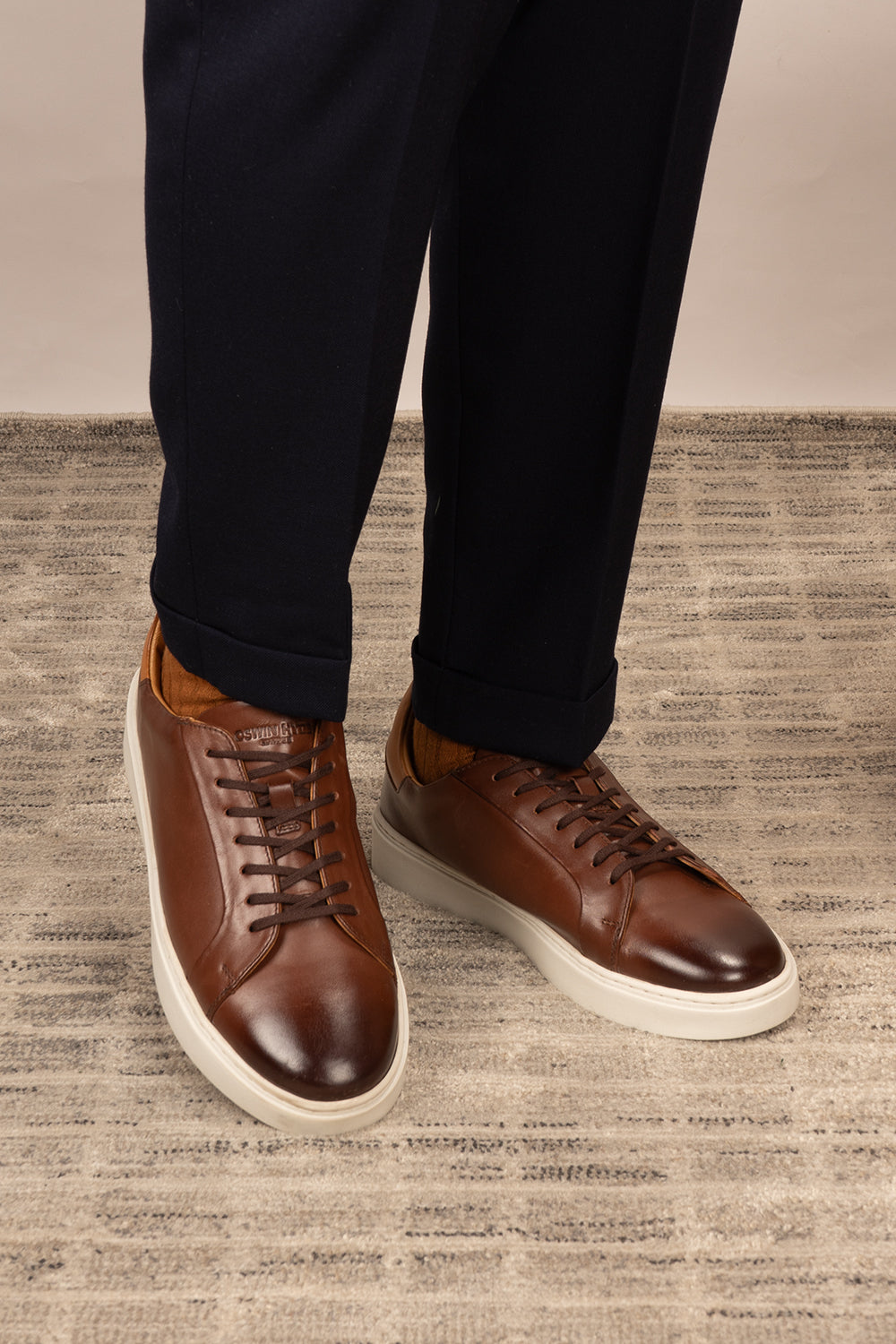 Harris Brown Derby sneakers for men crafted in premium brown leather with lace-up design and comfortable sneaker sole. Stylish men’s leather shoes for daily wear.