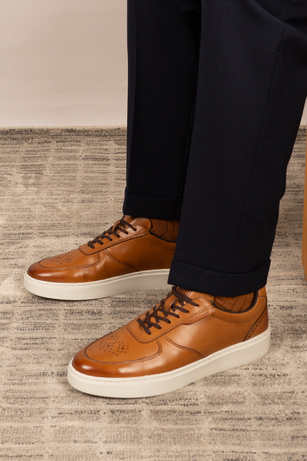 Scout tan leather derby sneakers for men with a sleek design, durable sole, and premium leather finish for casual and smart casual wear.