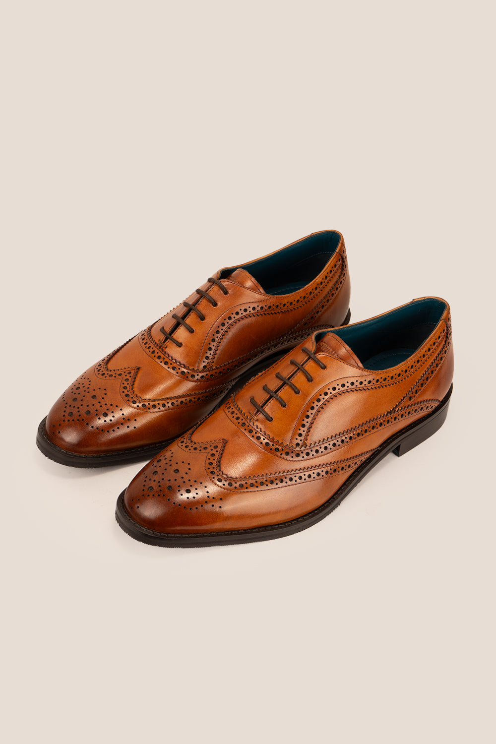 Stokes Tan Oxford Brogues for men in premium leather with detailed broguing, perfect for formal wear or dressing up smart casual looks.
