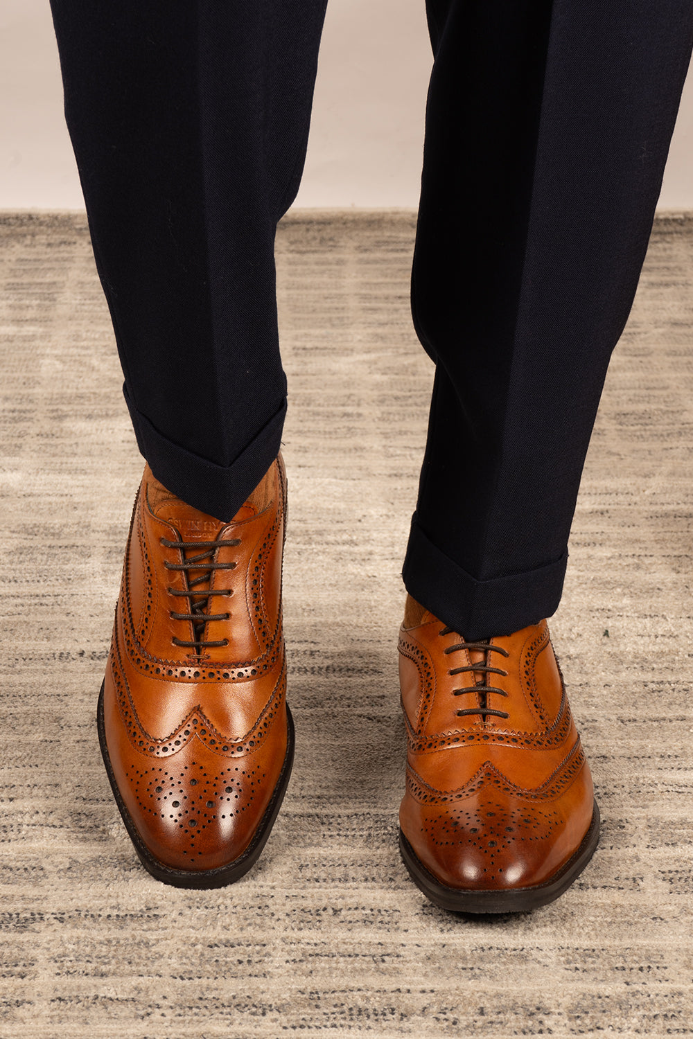 Stokes Tan Oxford Brogues for men in premium leather with detailed broguing, perfect for formal wear or dressing up smart casual looks.