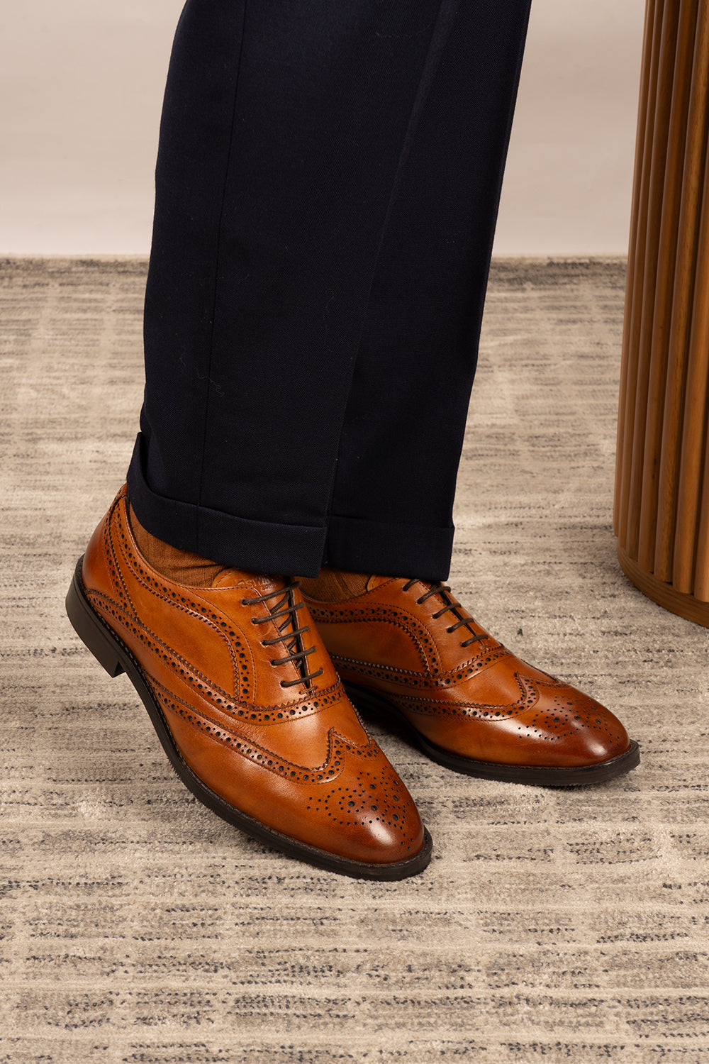 Stokes Tan Oxford Brogues for men in premium leather with detailed broguing, perfect for formal wear or dressing up smart casual looks.