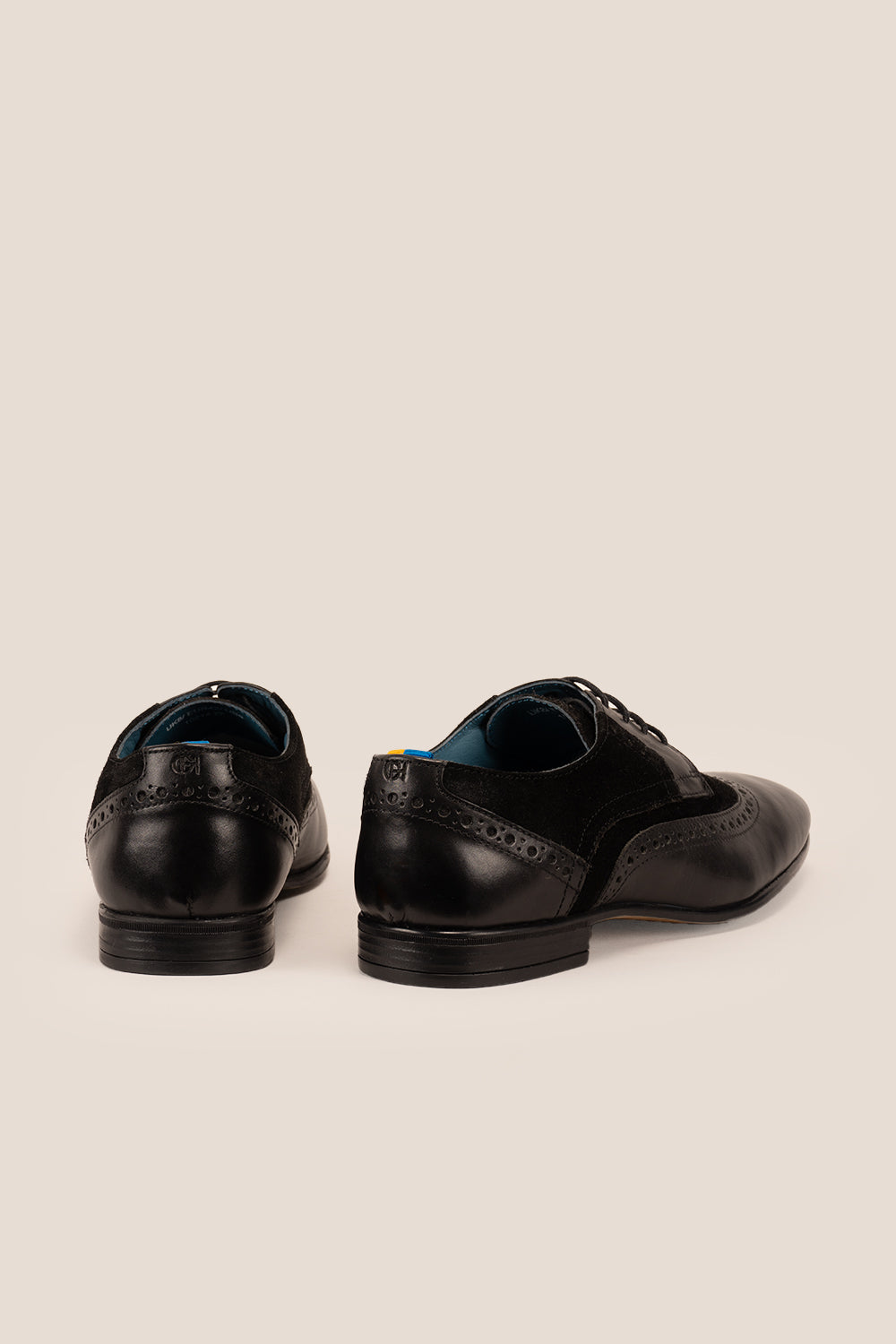 Miles black suede and leather brogue derby shoes for men by Oswin Hyde – refined lace-up shoes with wingtip detailing for office, weddings, and formal wear.