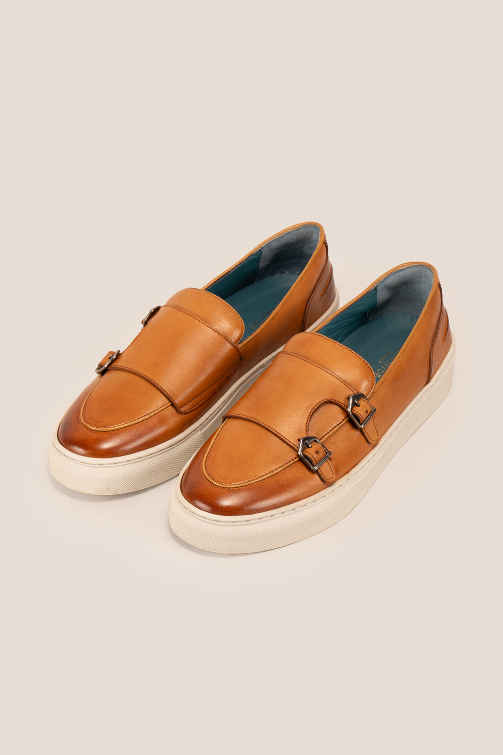 Owen Tan monk leather loafers for men featuring premium tan leather and classic monk strap design for stylish formal and smart casual wear.