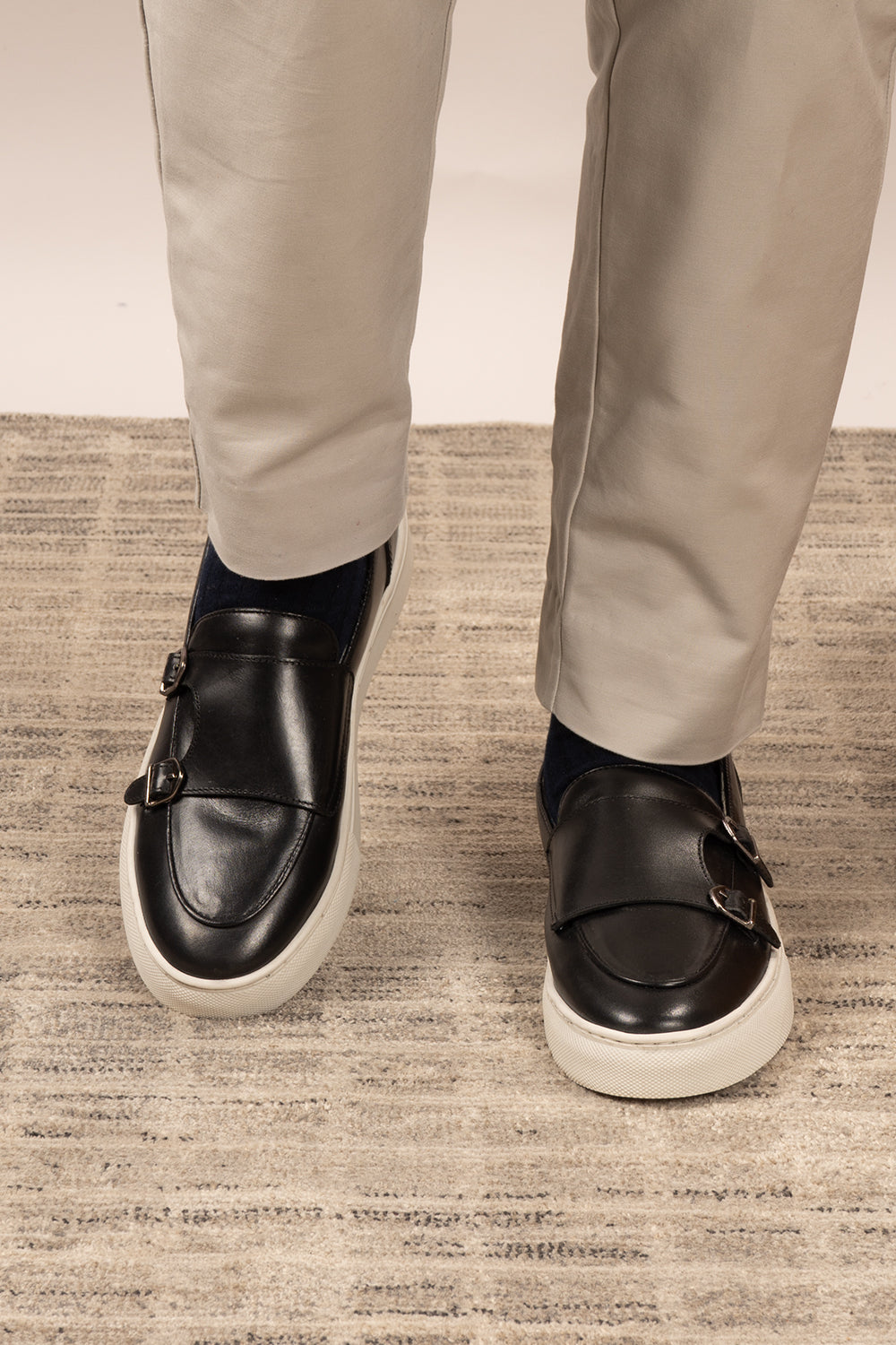 Owen Black monk leather loafers for men, crafted with premium black leather and classic monk strap, ideal for formal and smart casual wear.