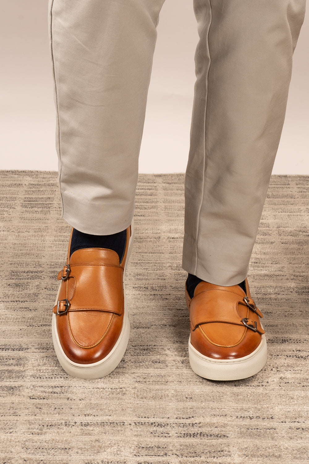 Owen Tan monk leather loafers for men featuring premium tan leather and classic monk strap design for stylish formal and smart casual wear.