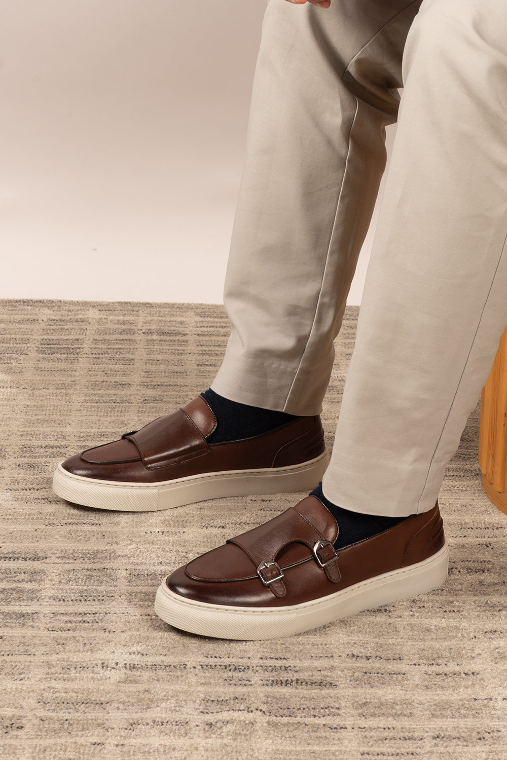 Owen Brown monk leather loafers for men with premium brown leather and classic monk strap, ideal for smart and formal wear.