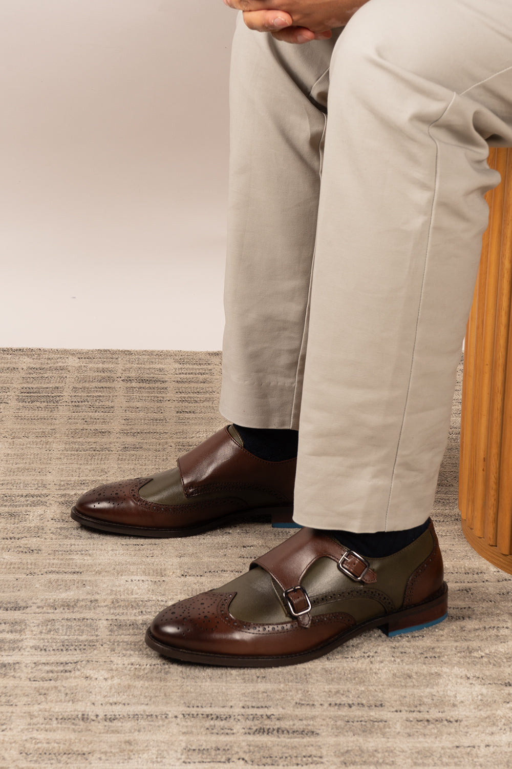 Men’s Warren brown monk strap brogue shoes with wing cap design, crafted in premium leather for formal and smart casual occasions.