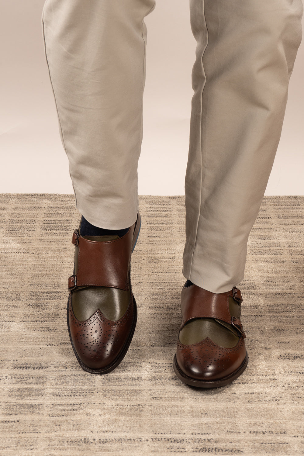 Men’s Warren brown monk strap brogue shoes with wing cap design, crafted in premium leather for formal and smart casual occasions.