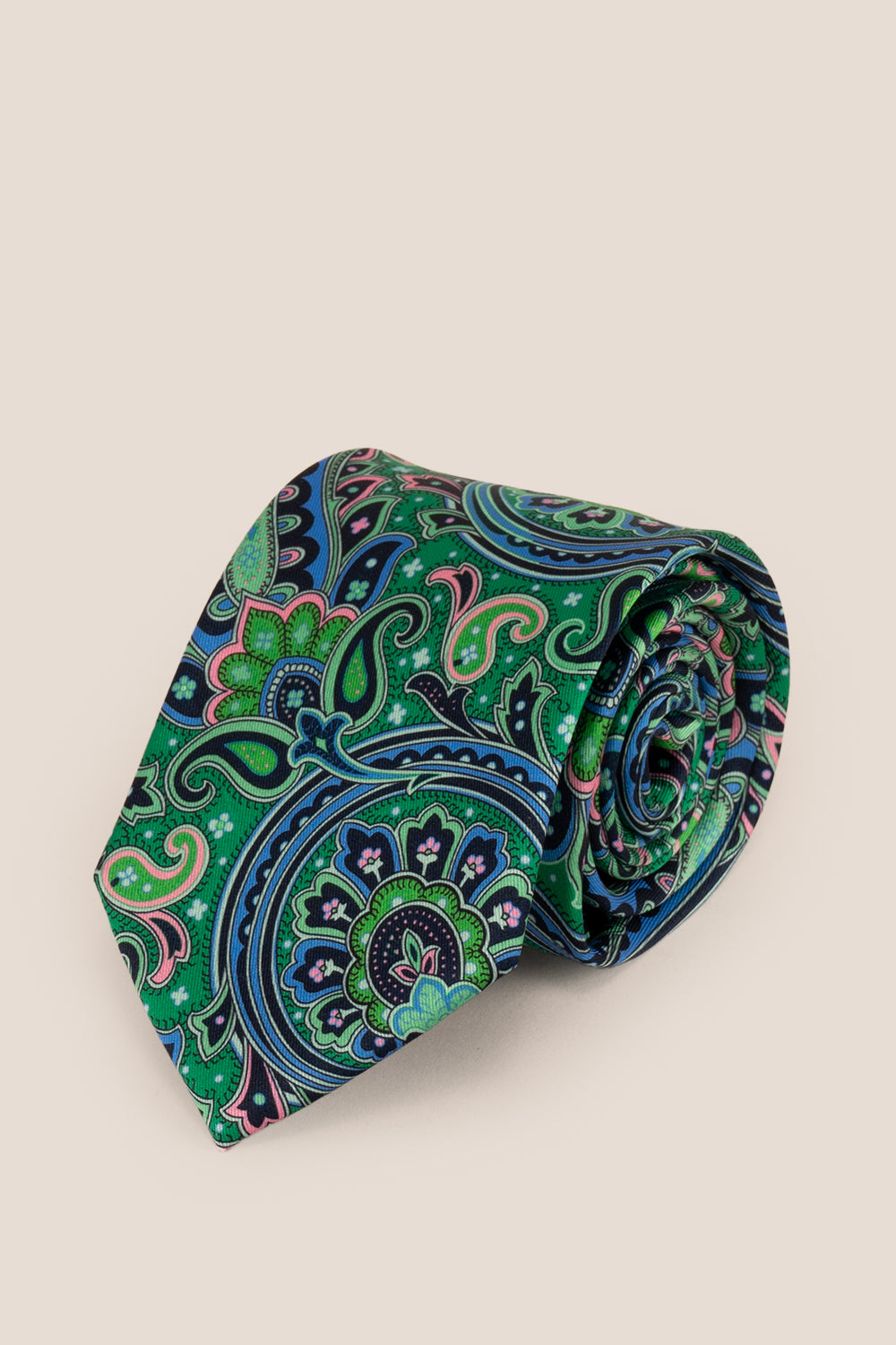 Print Green tie with vibrant design, perfect for weddings, office wear, and casual outings.