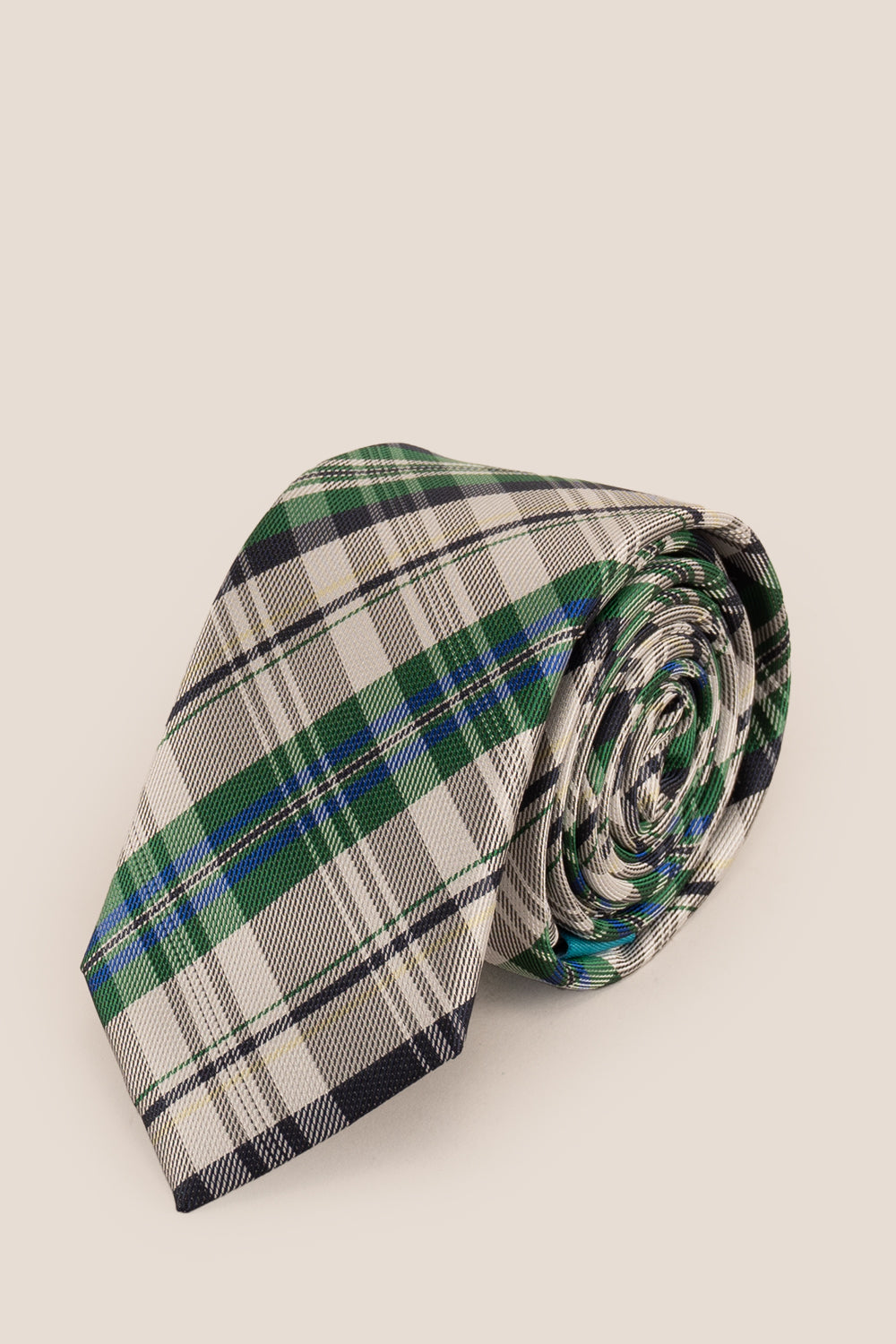 Checks Green White tie with printed design, ideal for weddings, office events, and formal occasions.
