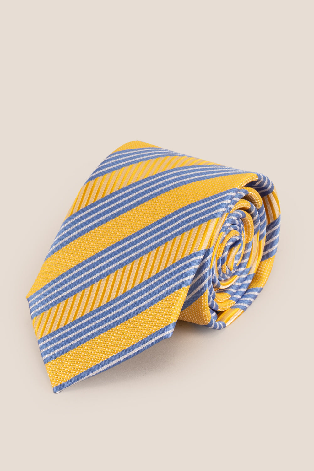 Classic Stripe Yellow Blue tie with luxurious design, ideal for weddings, office wear, and casual occasions.