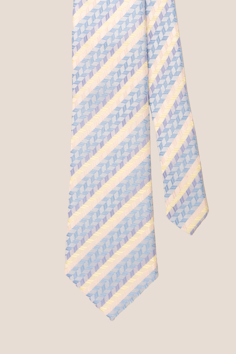 Geometric Stripes Blue Cream tie with luxurious design, ideal for weddings, office wear, and casual occasions.
