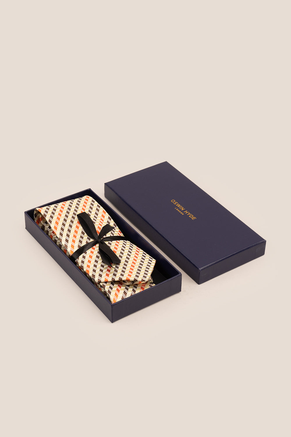 Geometric Stripes Cream Brown Orange tie with bold design, ideal for weddings, office wear, and casual occasions.